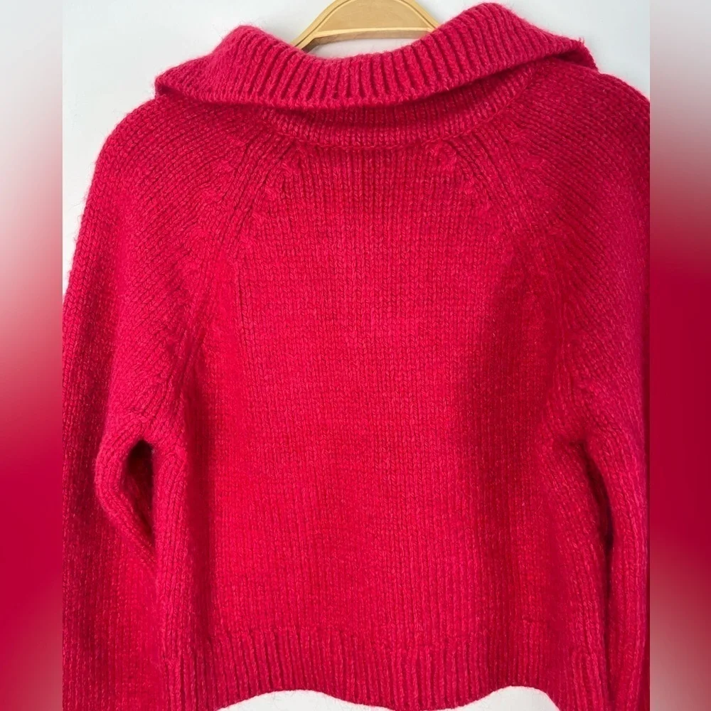 Zara Pink V-Neck Knit Cropped Sweater with Collar and Long Sleeves - Picture 6 of 6